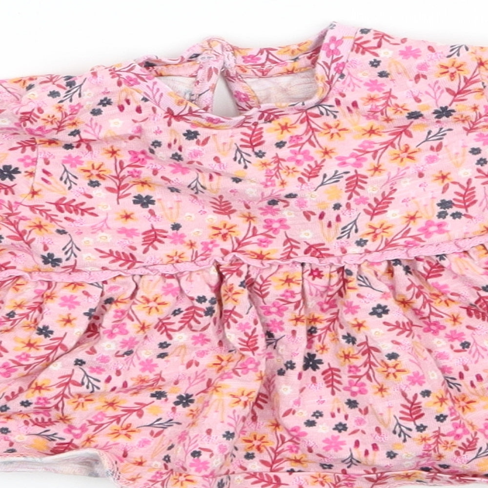 George Girls Pink Floral Jersey Basic T-Shirt Size 0-3 Months