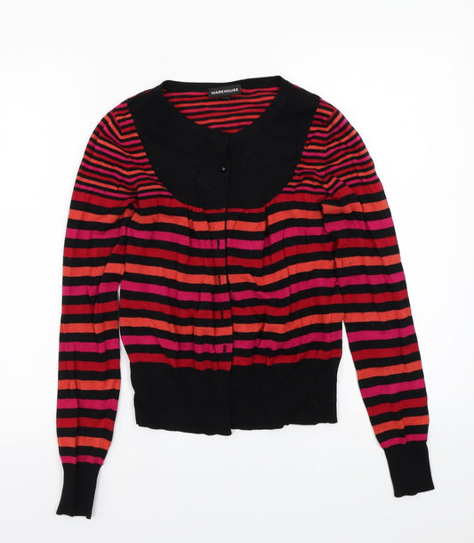 Warehouse Womens Black Striped Cardigan Jumper Size 10