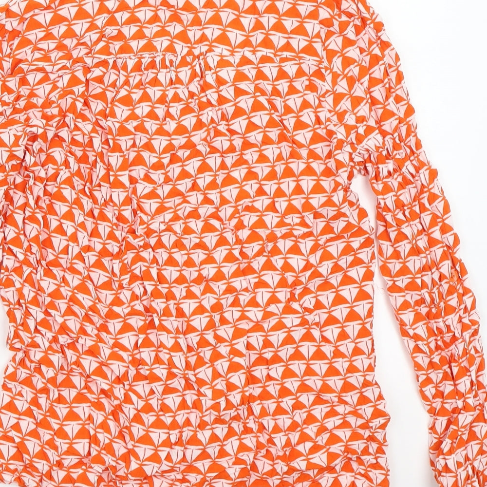 White singer Womens Orange Geometric Basic Button-Up Size XS
