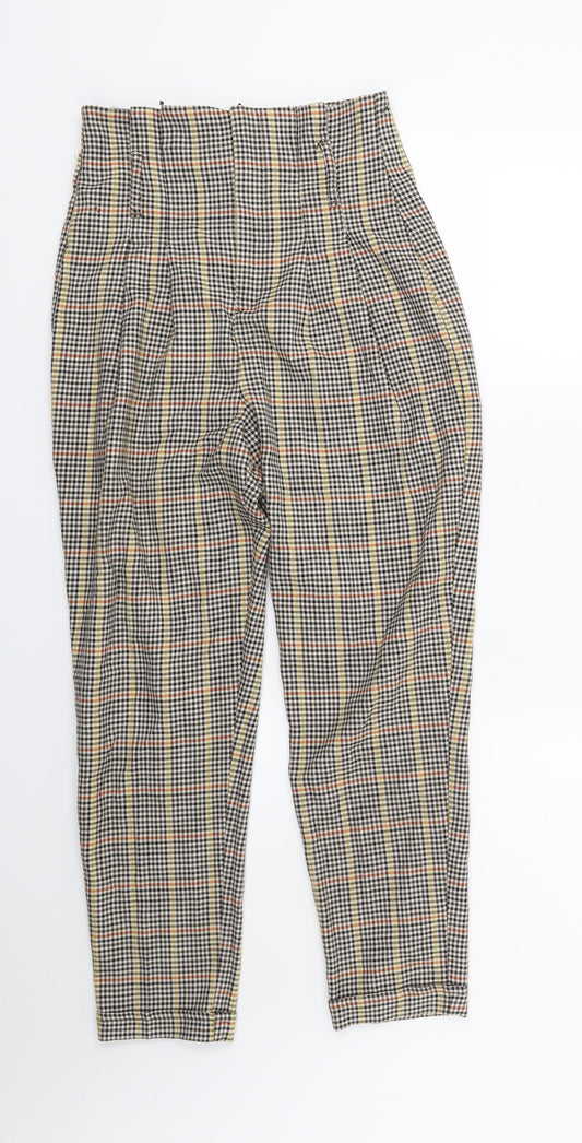 Bershka Womens Brown Check Trousers Size 6 L22 in