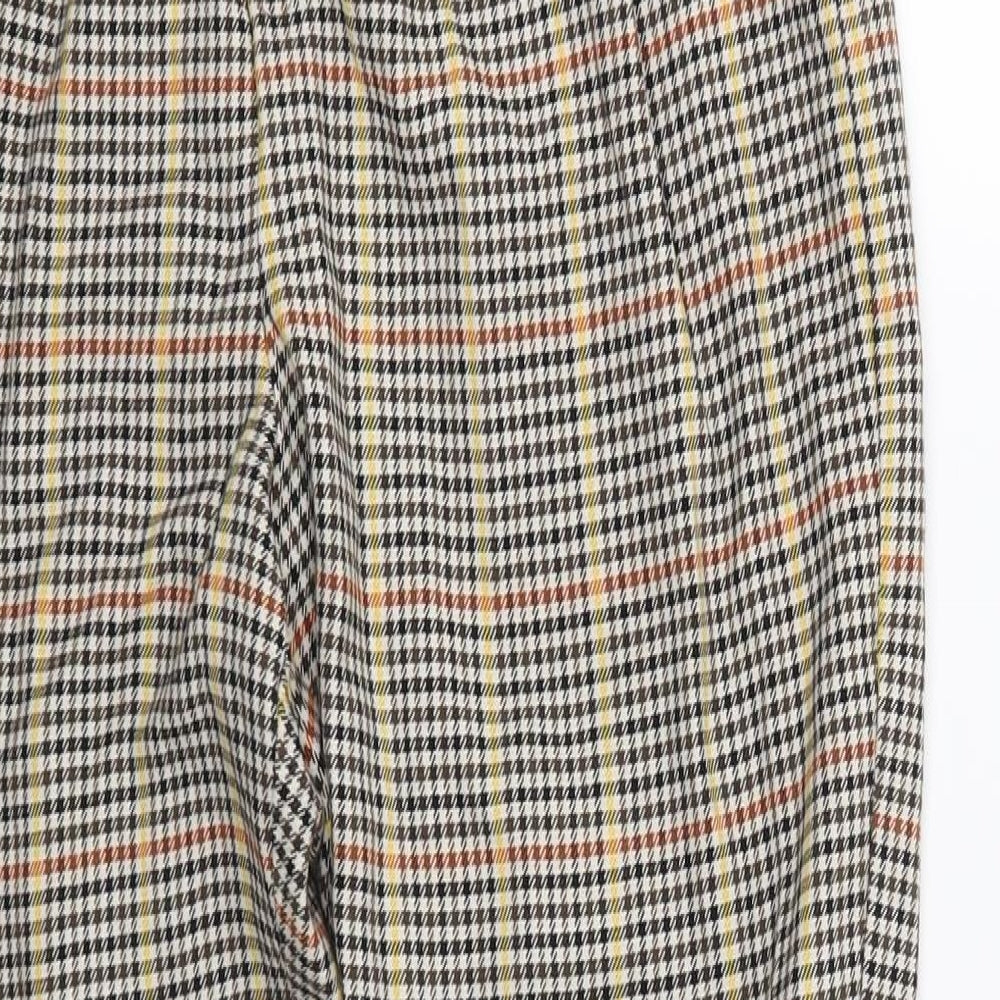 Bershka Womens Brown Check Trousers Size 6 L22 in