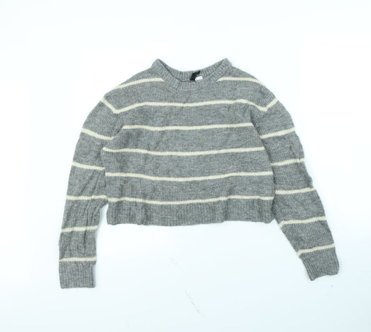 Divided Womens Grey Striped Pullover Jumper Size M