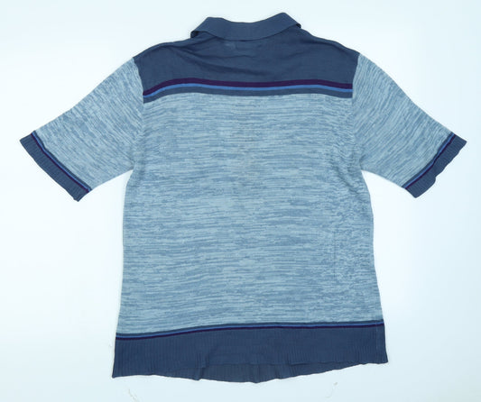 Grendale Mens Blue Colourblock Knit Polo Size S