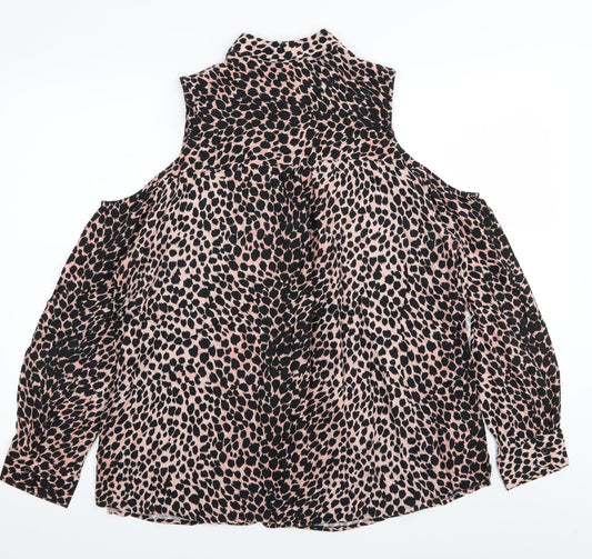 Topshop Womens Multicoloured Animal Print Basic Button-Up Size 12