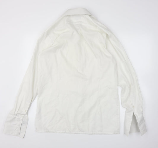 Mens UK Size 16 Collars and Cuffs White Button-Up Long Sleeve Casual Shirt