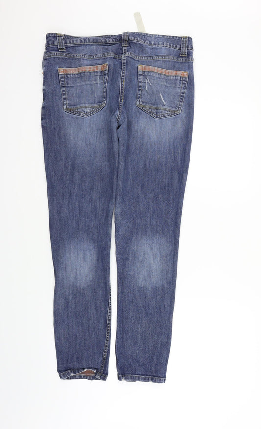 NEXT Womens Blue Houndstooth Straight Jeans Size 10 L28 in
