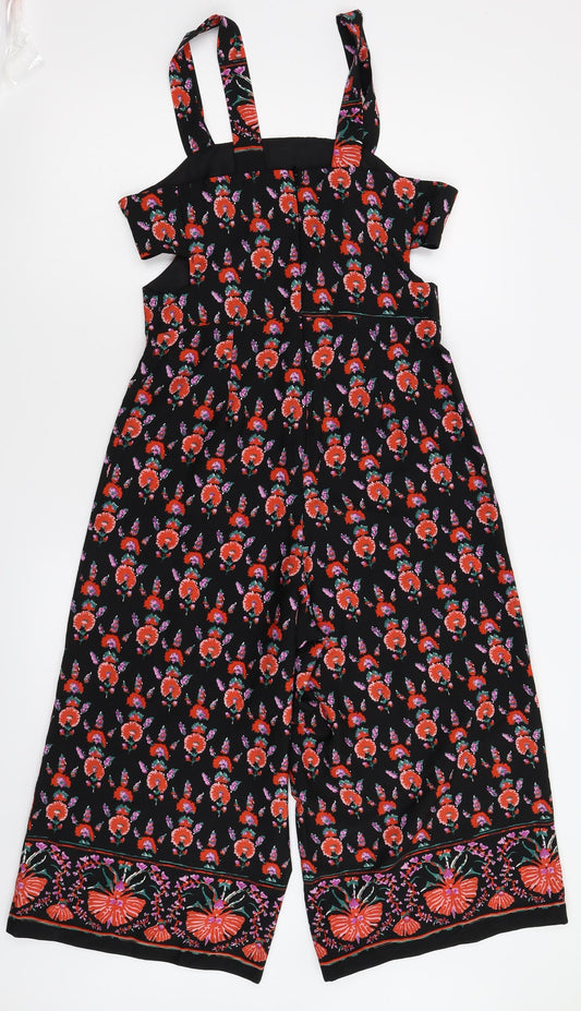 Boohoo Womens Black Floral Jumpsuit One-Piece Size 8 L20 in