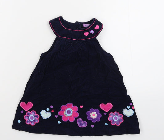 Cheeky monkey Girls Blue Floral Corduroy Fit & Flare Size 12-18 Months