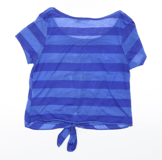 Denim & Co. Womens Blue Striped Basic T-Shirt Size 10