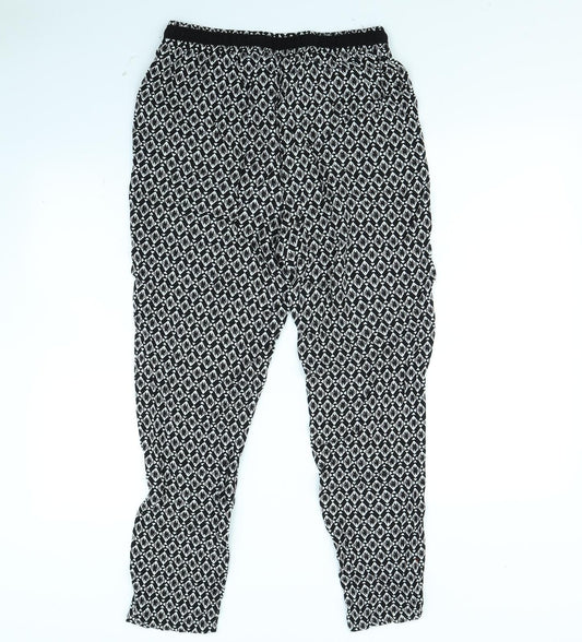 New Look Womens Black Geometric Trousers Size 10 L27 in