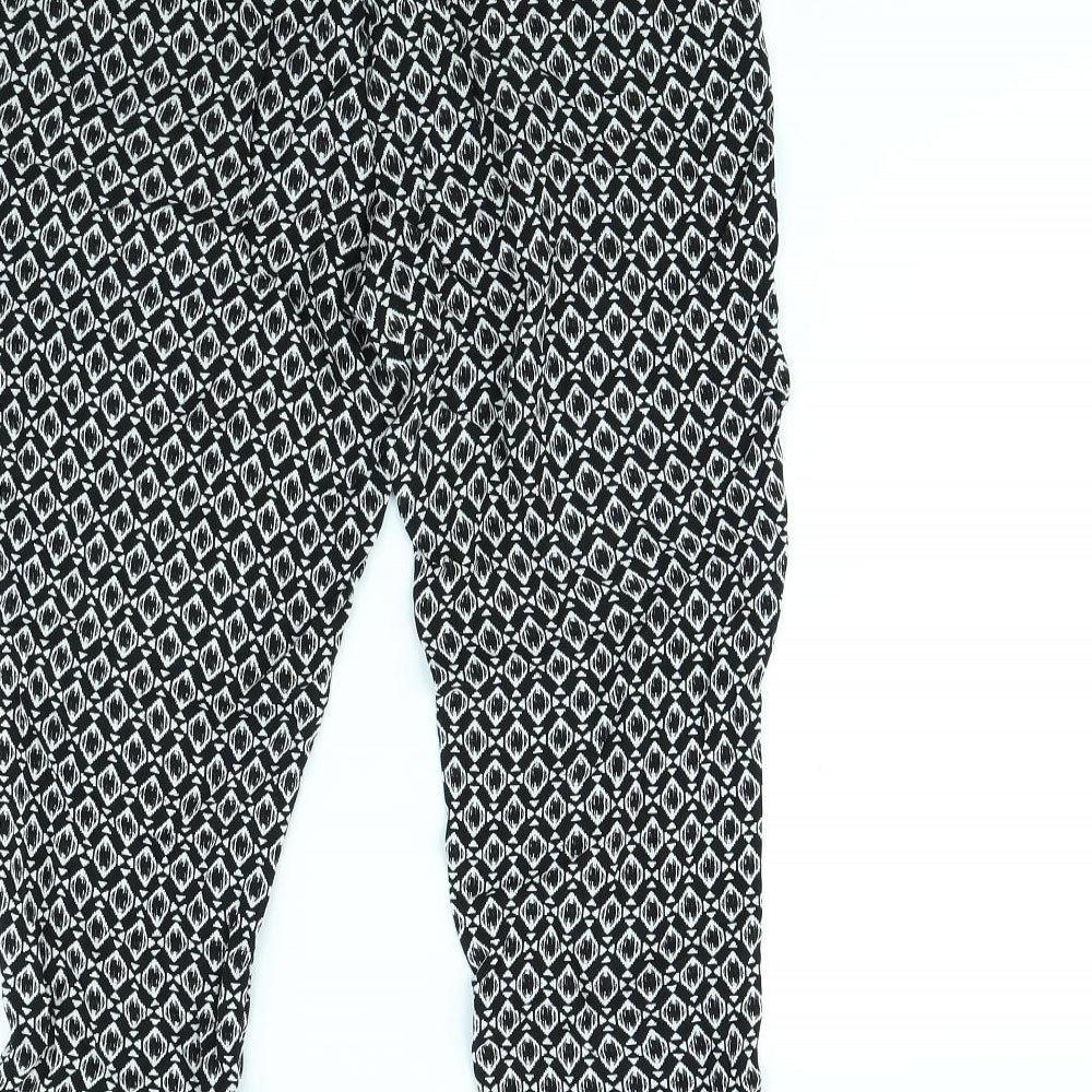 New Look Womens Black Geometric Trousers Size 10 L27 in