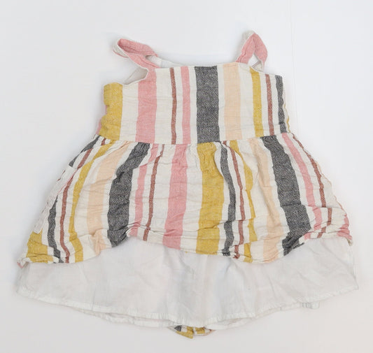 Primark Girls Multicoloured Striped Pinafore/Dungaree Dress Size 18-24 Months