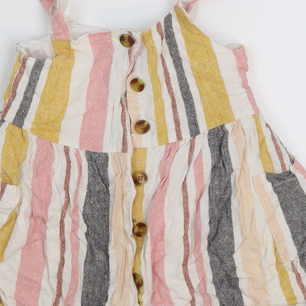 Primark Girls Multicoloured Striped Pinafore/Dungaree Dress Size 18-24 Months