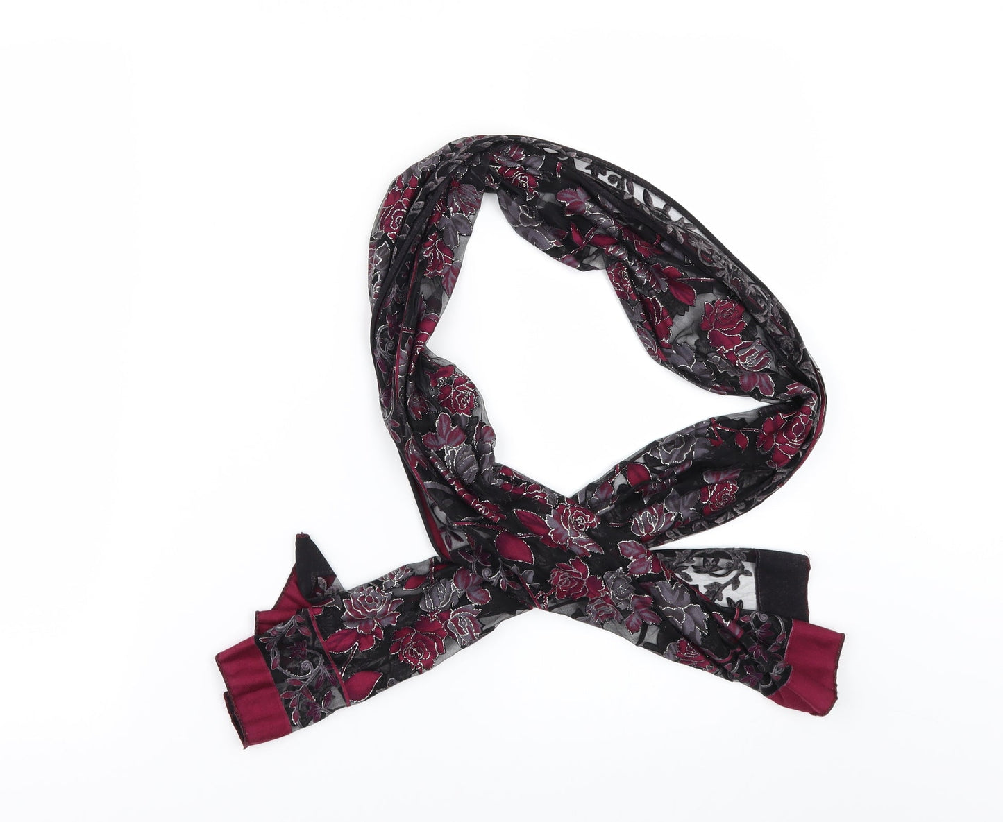 Preworn Womens Black Floral Scarf