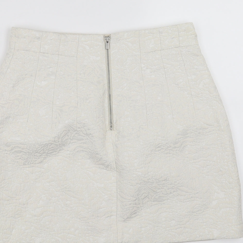 H&M Womens White Floral A-Line Skirt Size 12