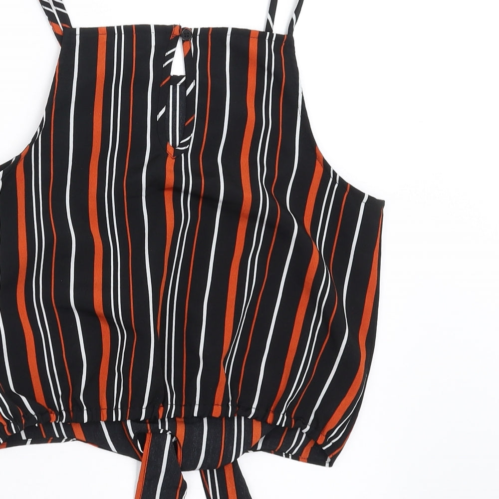 New Look Girls Black Striped Cropped Blouse Size 10 Years - tie Front Detail