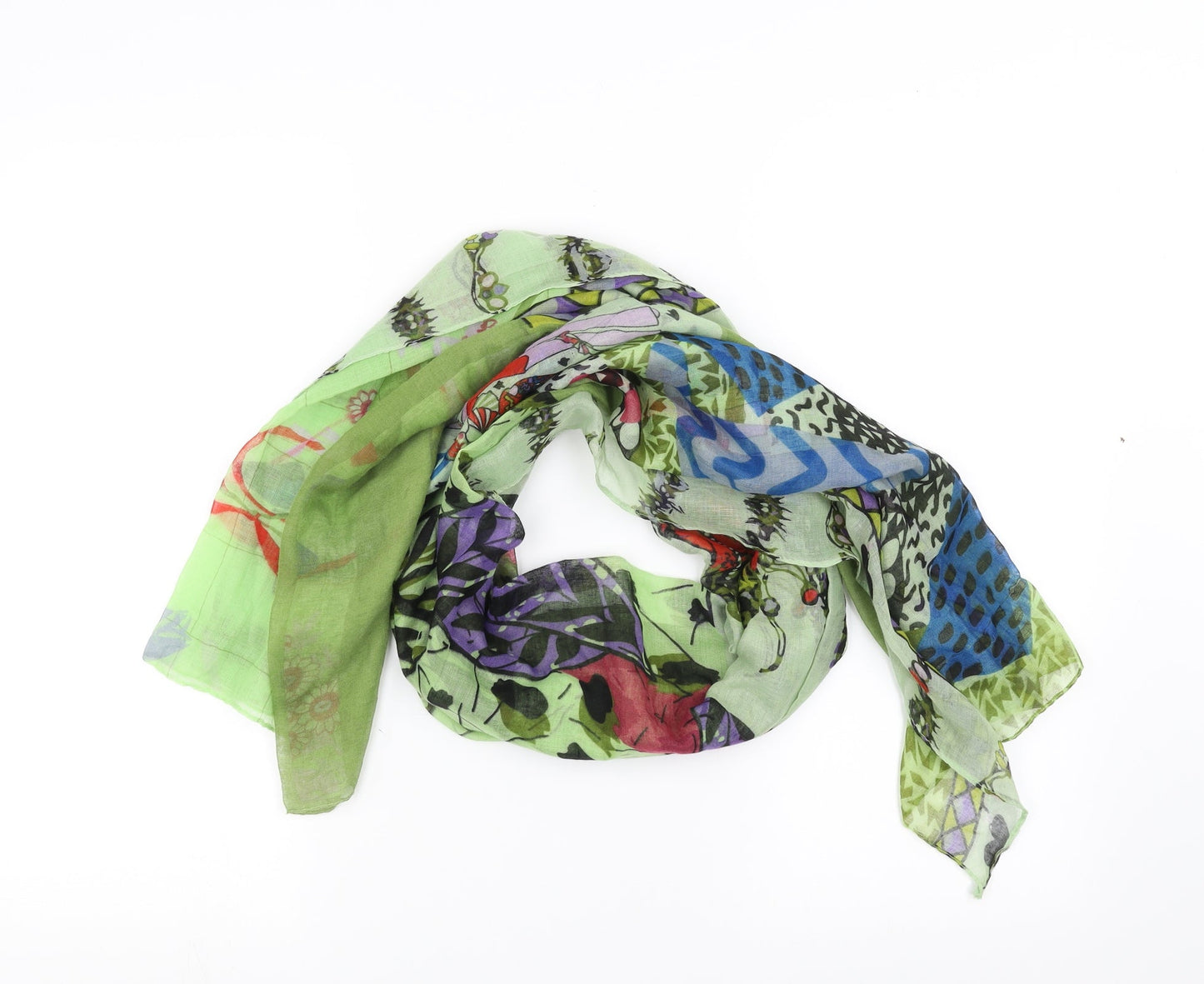 Preworn Womens Green Geometric Scarf