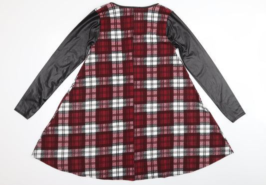 QED London Womens Red Check T-Shirt Dress Size M