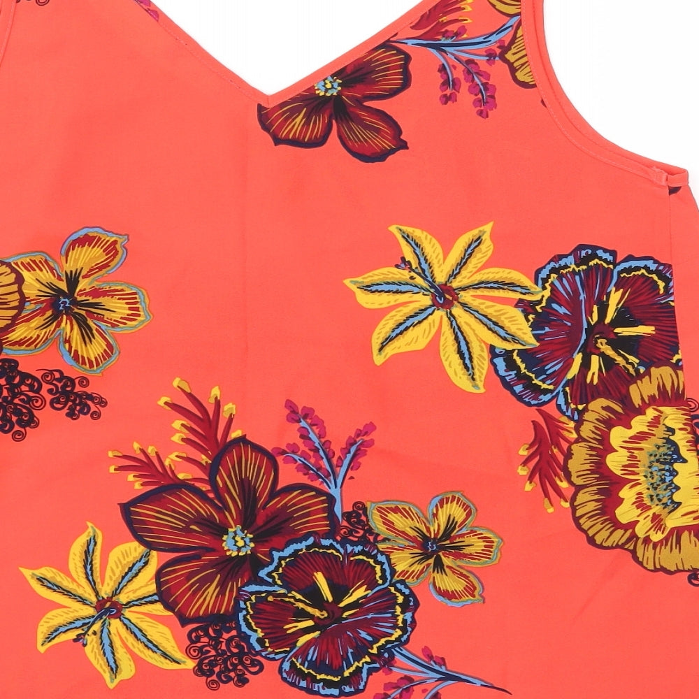 Papaya Womens Red Floral Basic T-Shirt Size 14