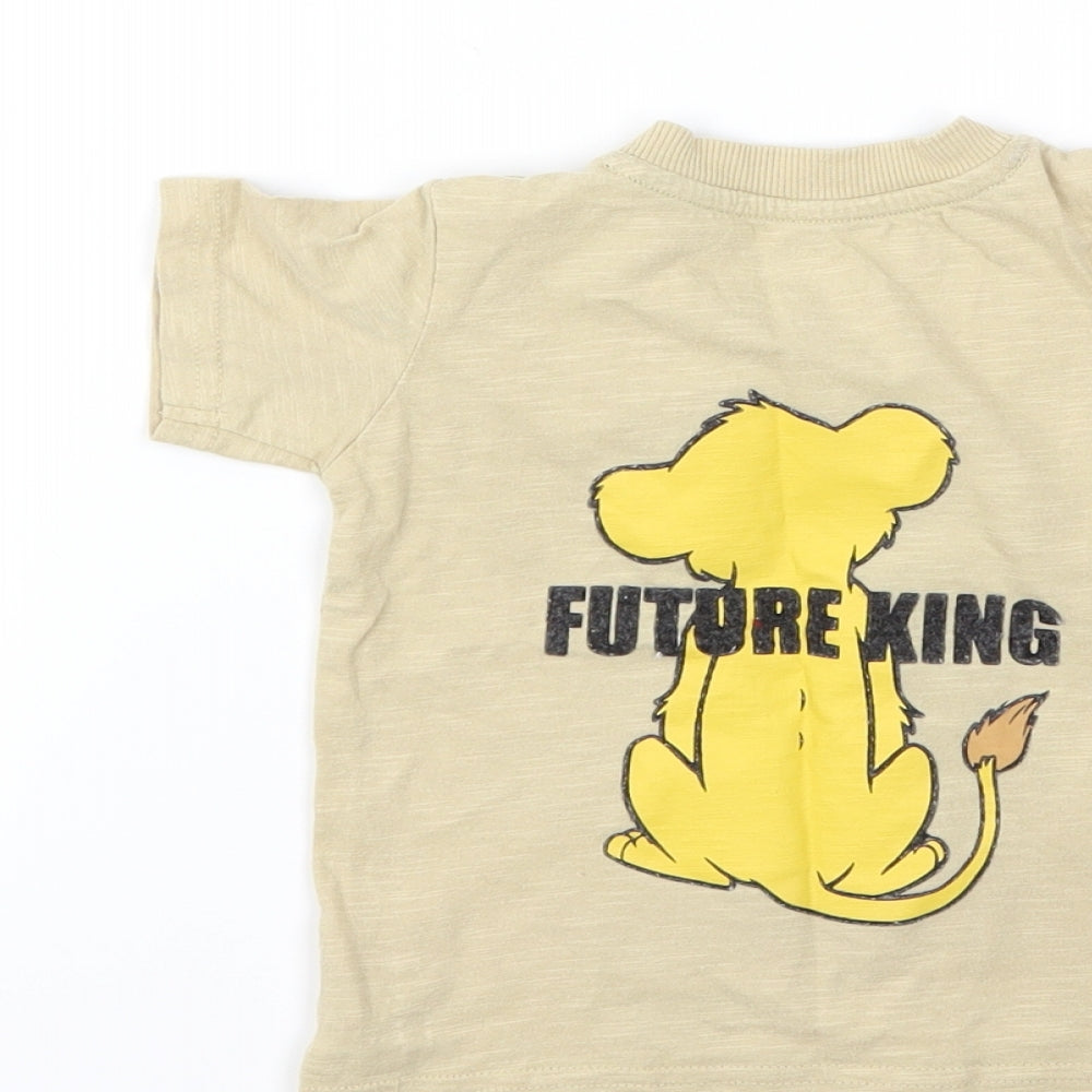 Primark Boys Beige Animal Print Basic T-Shirt Size 6-9 Months