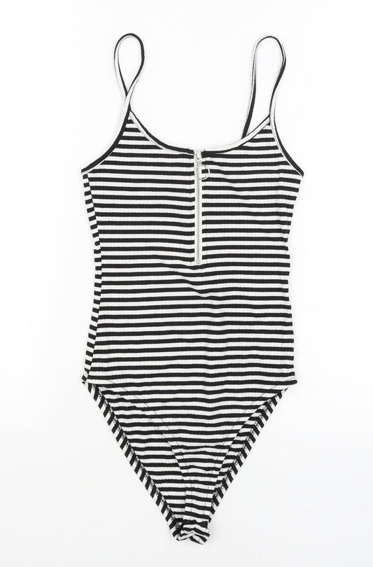 Primark Womens Black Striped Bodysuit One-Piece Size 6