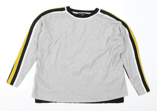 Wallis Womens Grey Striped Pullover Jumper Size M - Yellow Sleeve Stripe