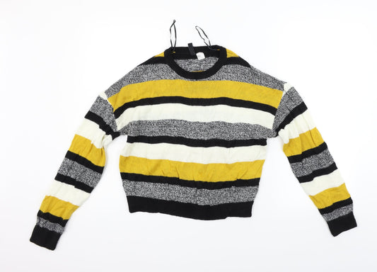 Divided Womens Yellow Striped Henley Jumper Size M