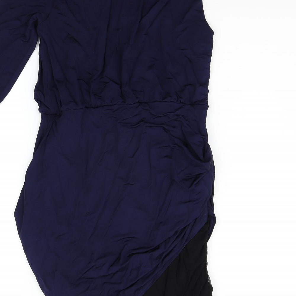Topshop Womens Blue Houndstooth Fit & Flare Size 14