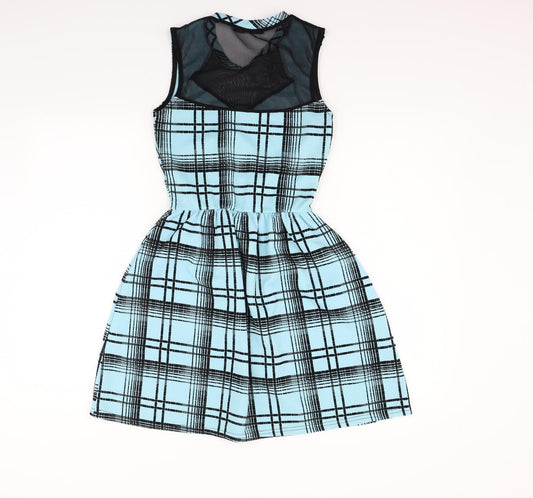 Quiz Womens Blue Check Fit & Flare Size 8