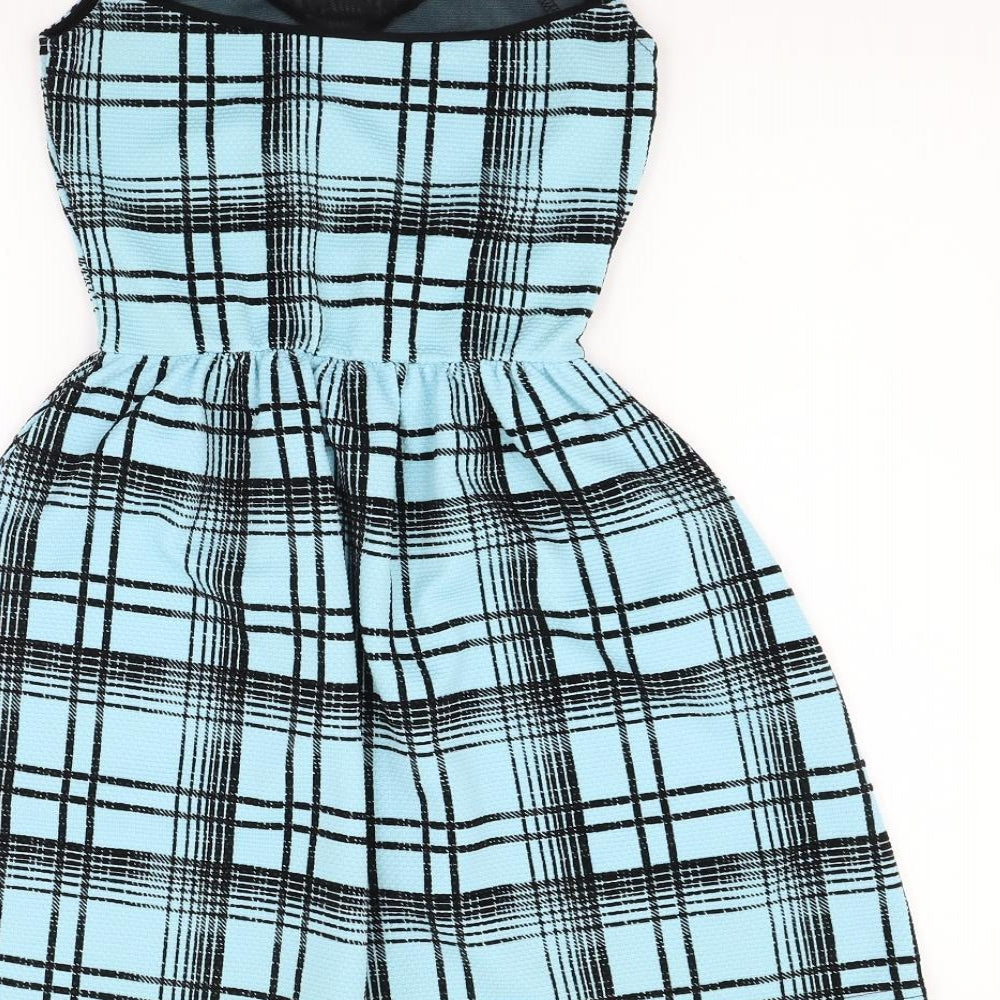 Quiz Womens Blue Check Fit & Flare Size 8