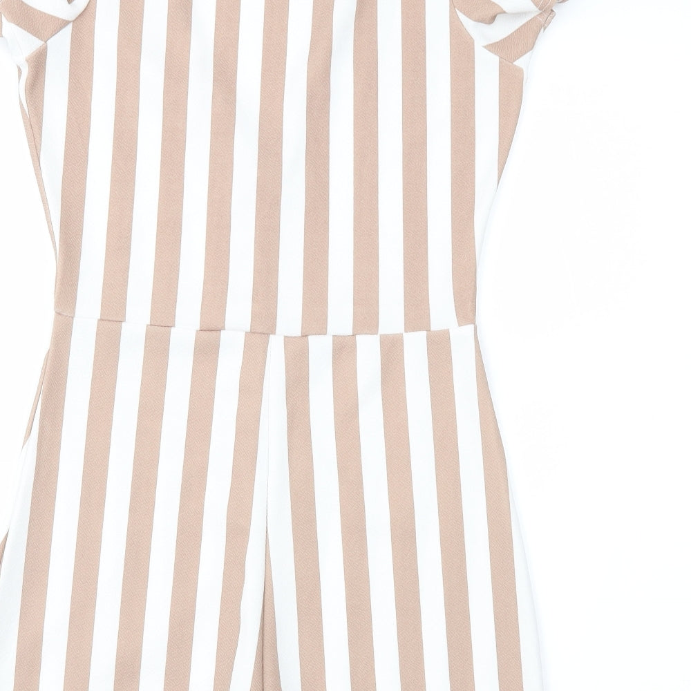 PRETTYLITTLETHING Womens Brown Striped Playsuit One-Piece Size 8