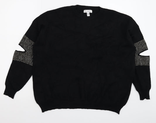 Wild Flower Womens Black Knit Pullover Jumper Size L