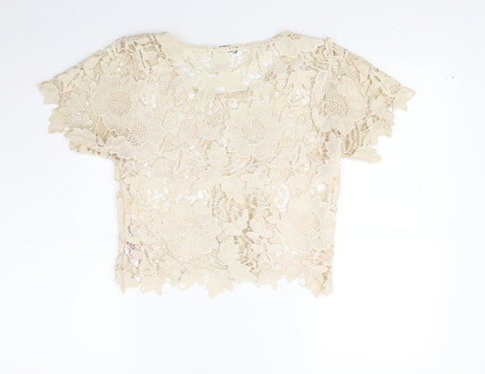Primark Womens Beige Floral Basic T-Shirt Size XS