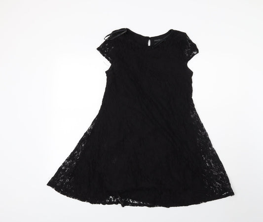 Additional front view of Atmosphere women’s black floral a-line, size UK 8