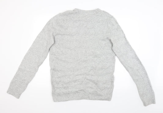 M&S Mens Grey Striped Pullover Jumper Size L