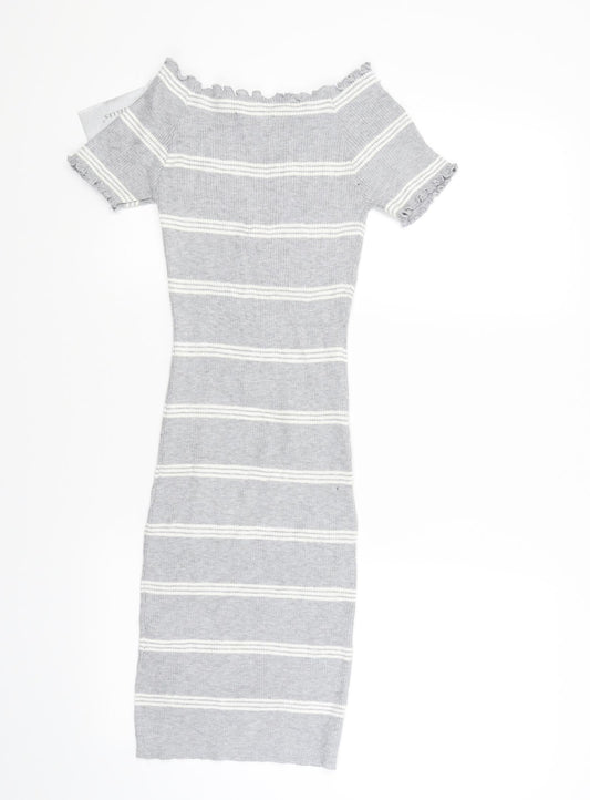 voyelles Womens Grey Striped Jumper Dress Size S