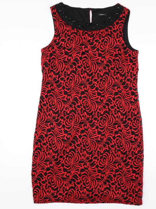Additional front view of Roman women’s red floral shift, size UK 10