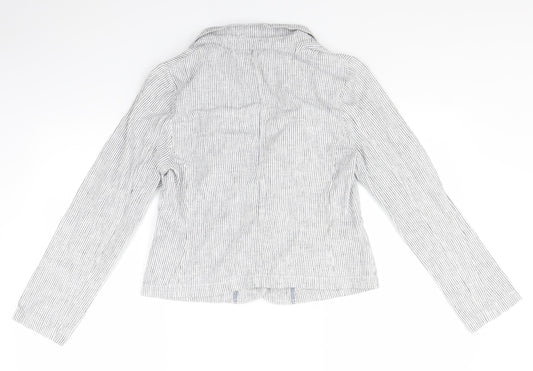 Indigo Womens White Striped Jacket Blazer Size 12