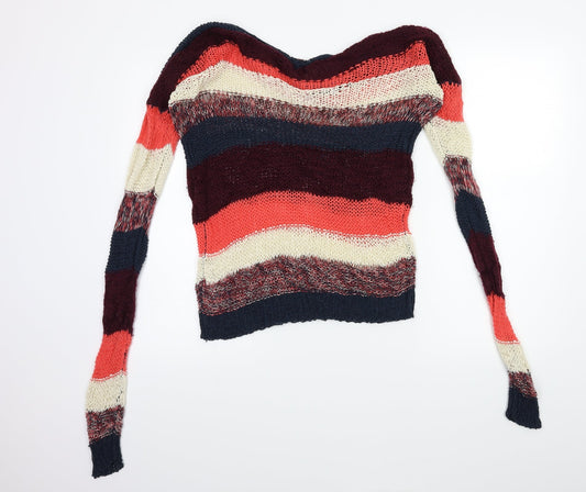 Only Womens Red Striped Knit Pullover Jumper Size M