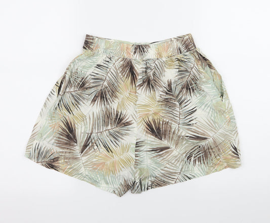 H&M Womens Ivory Geometric  Hot Pants Shorts Size 6 - Leaf print