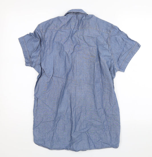 Mens UK Size S H&M Blue Button-Up Short Sleeve Casual Shirt