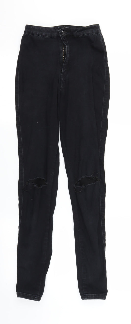 Additional front view of Missguided women’s black denim skinny jeans, size UK 6, 28-inch leg