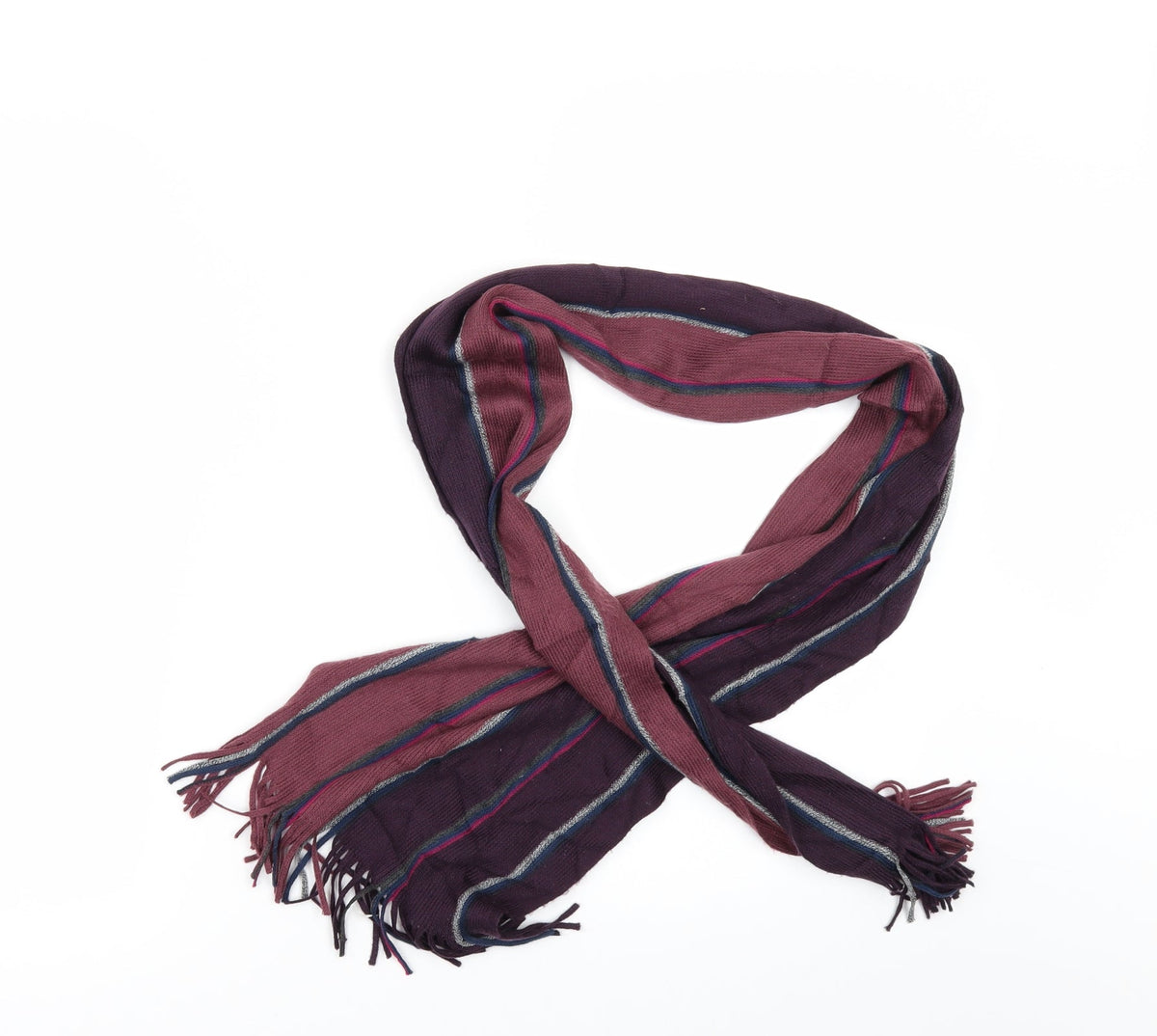 Front view of Preworn unisex red striped scarf