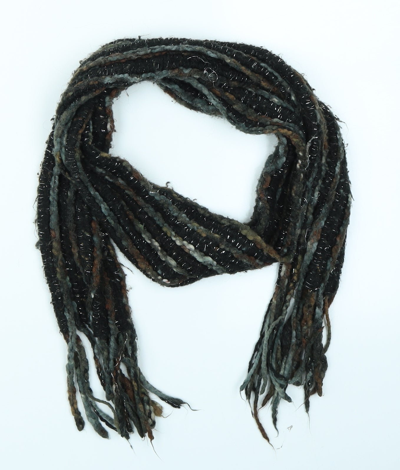 Preworn Womens Black Striped Knit Scarf