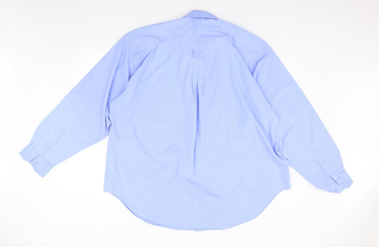 Mens UK Size 19 For Men Blue Button-Up Long Sleeve Casual Shirt