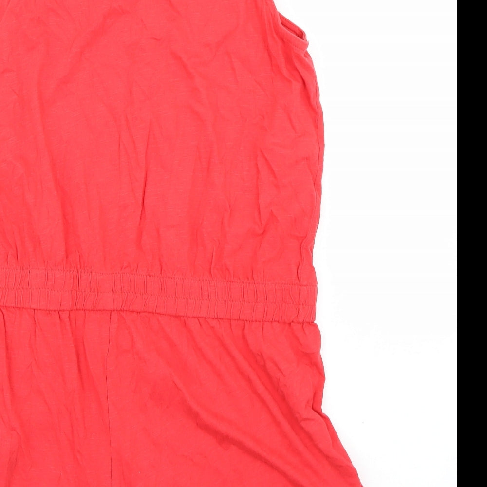 Brand and care label for Papaya women’s red romper one-piece, size M