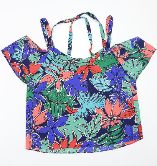 Papaya Womens Blue Floral Basic Blouse Size 14