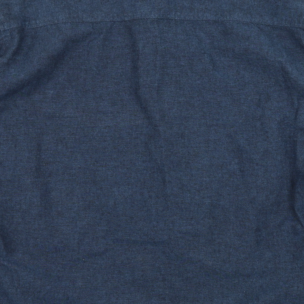 Mens UK Size XL Rhino Blue Button-Up Long Sleeve Casual Shirt