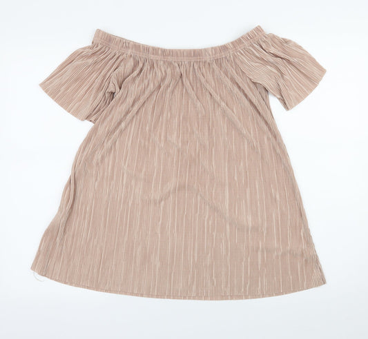 Boohoo Womens Pink Satin Basic Blouse Size L - Fine Pleated