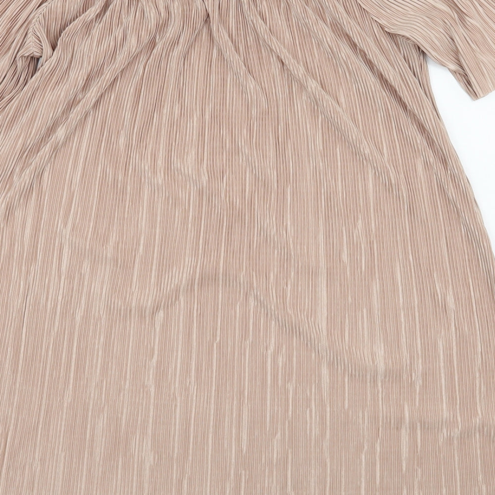 Boohoo Womens Pink Satin Basic Blouse Size L - Fine Pleated